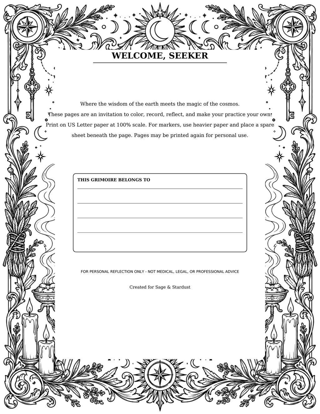 Sage & Stardust Grimoire Coloring Book (Digital Download)