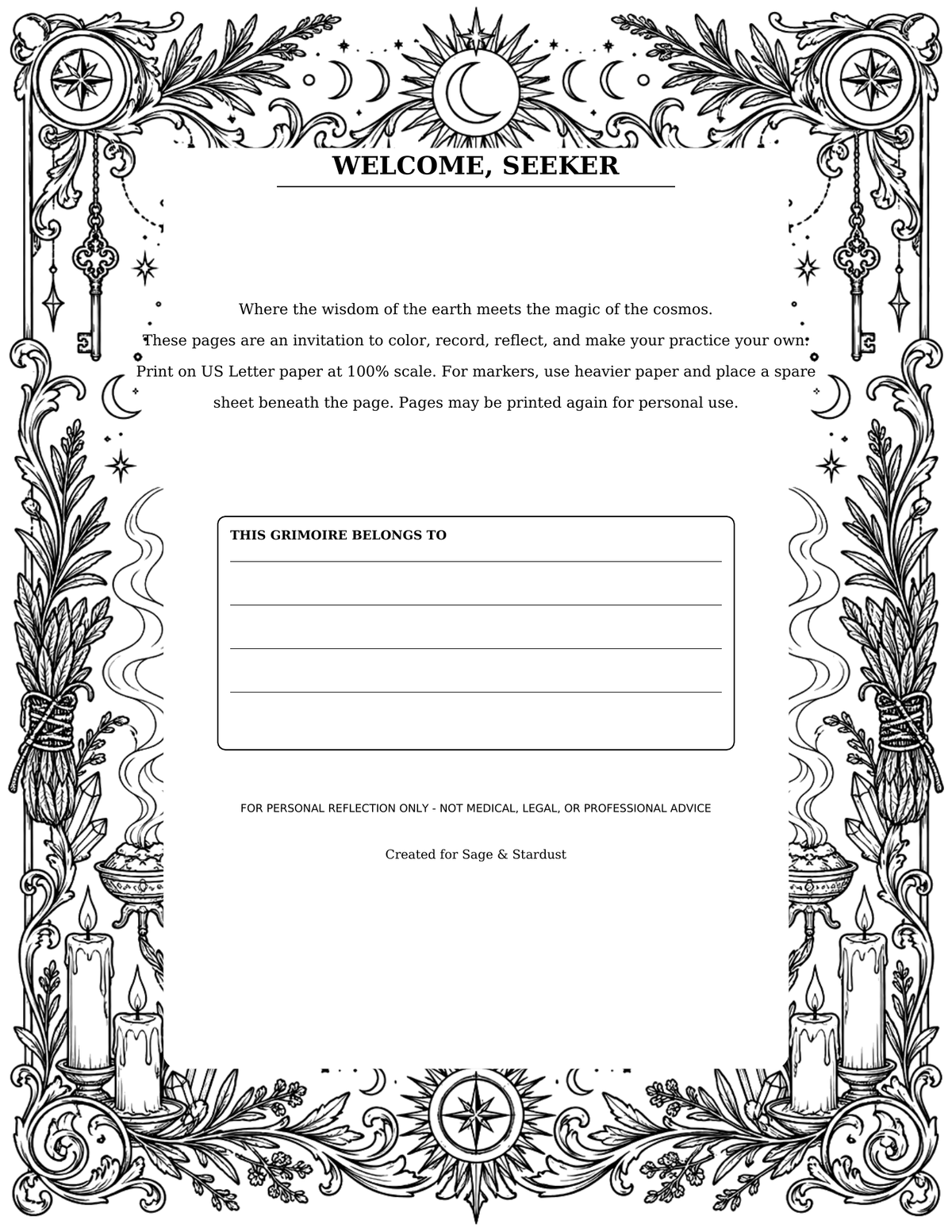 Sage & Stardust Grimoire Coloring Book (Digital Download)