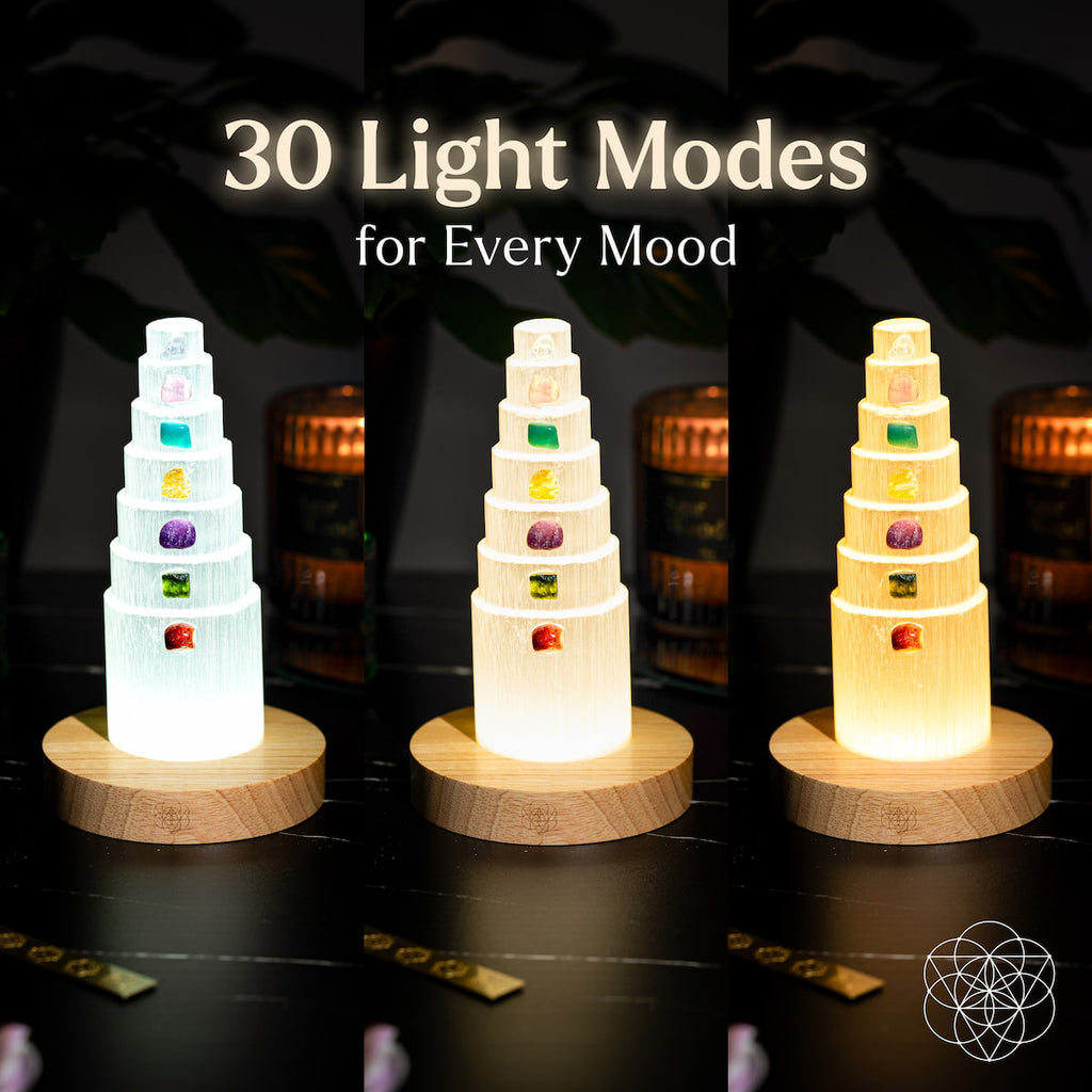 Stress Shield Lamp — Seven Crystals & Selenite