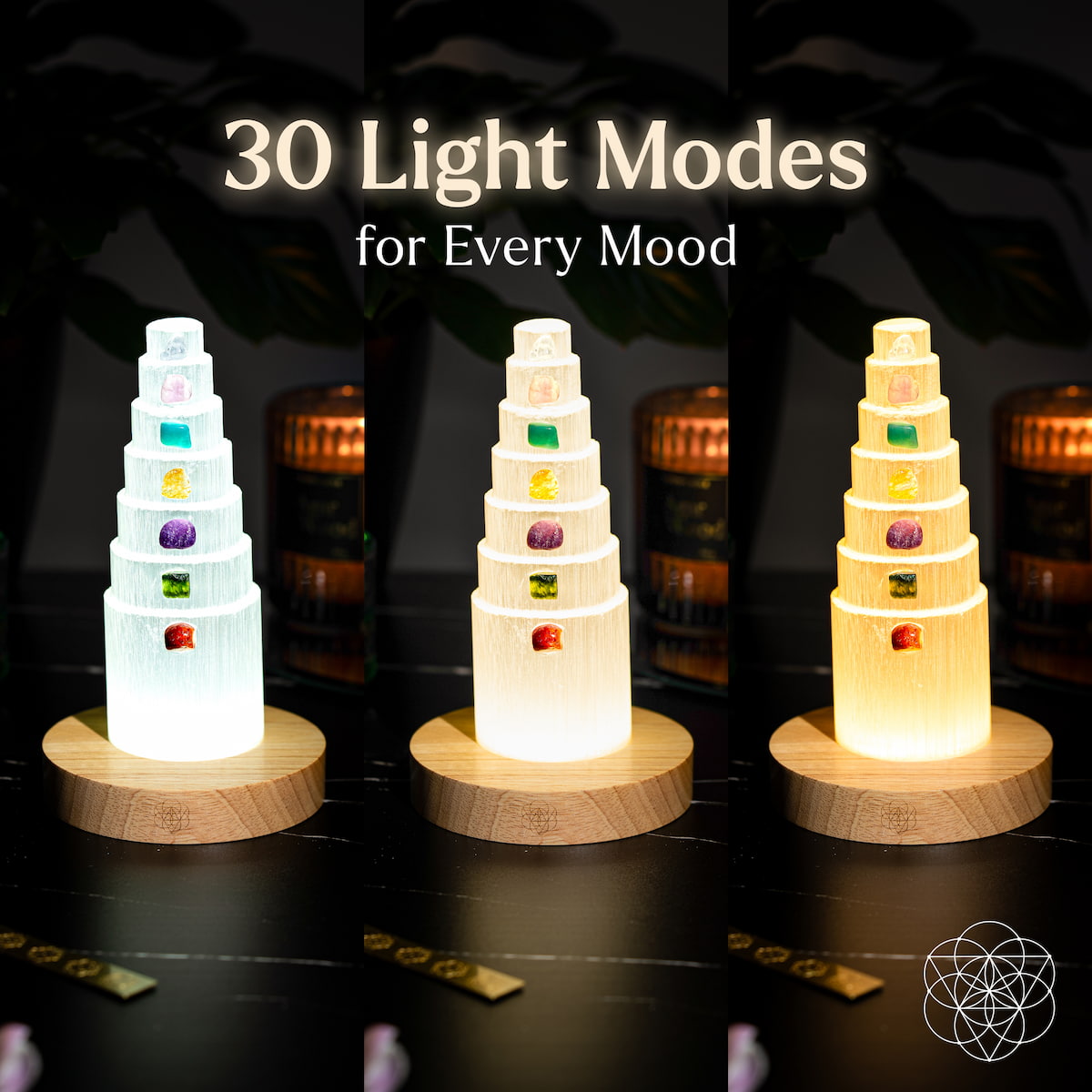 Stress Shield Lamp — Seven Crystals & Selenite