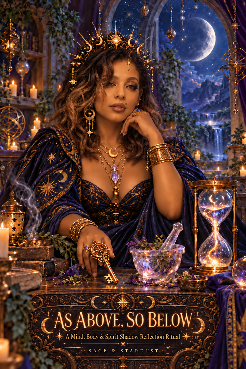 As Above, So Below full-color workbook cover featuring a celestial woman at a purple and gold altar