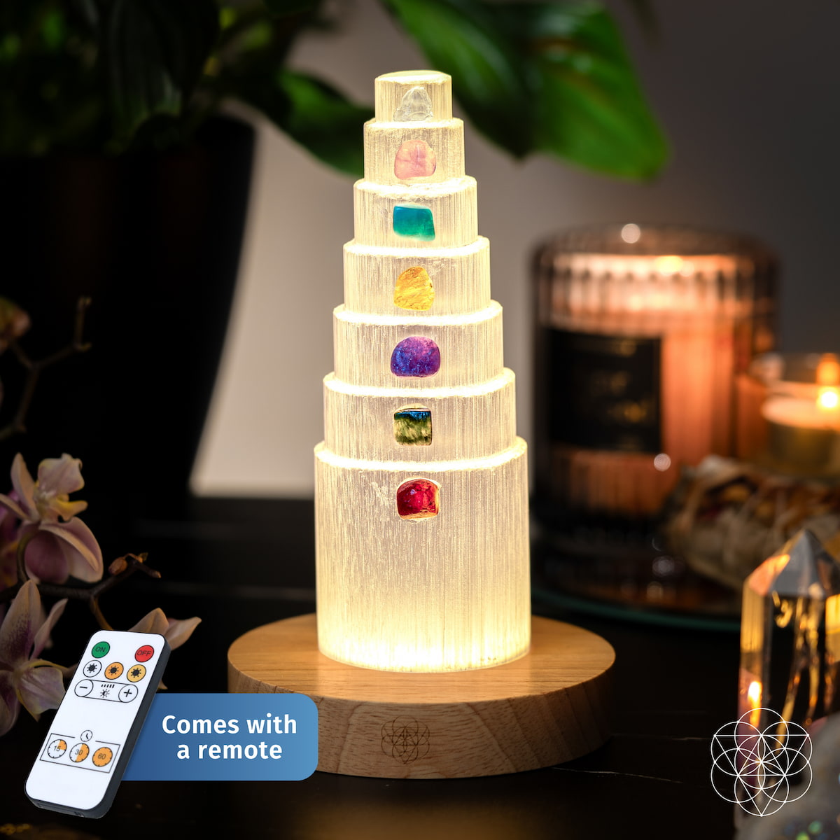 Stress Shield Lamp — Seven Crystals & Selenite
