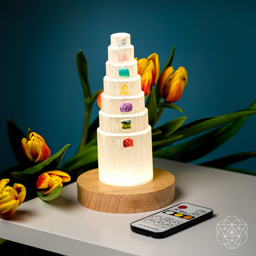 Stress Shield Lamp — Seven Crystals & Selenite
