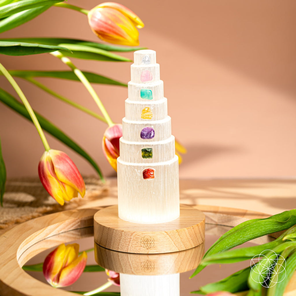 Stress Shield Lamp — Seven Crystals & Selenite