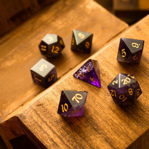 Amethyst Gemstone Dice — Single d20 or Seven-Piece Set