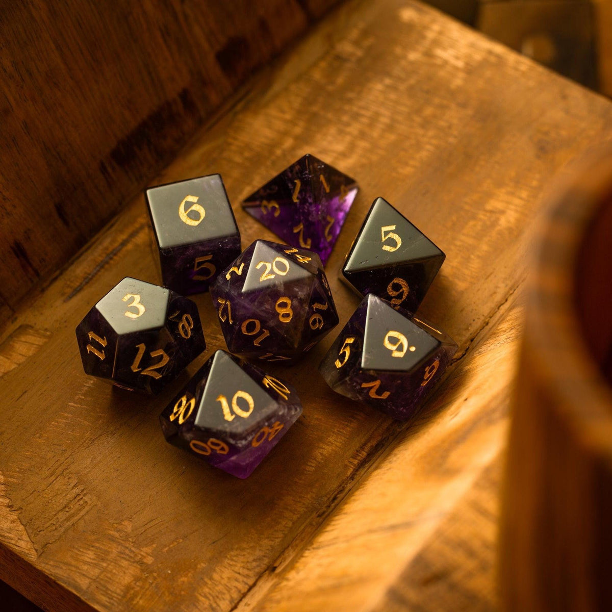 Amethyst Gemstone Dice — Single d20 or Seven-Piece Set