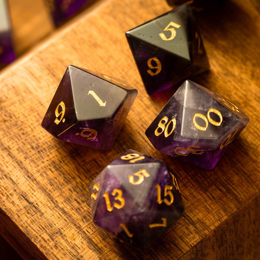 Amethyst Gemstone Dice — Single d20 or Seven-Piece Set