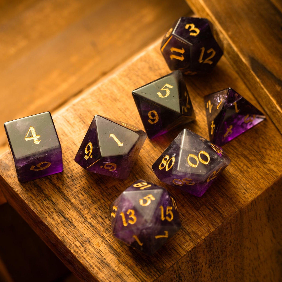 Amethyst Gemstone Dice — Single d20 or Seven-Piece Set