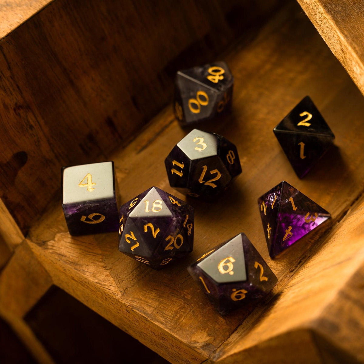 Amethyst Gemstone Dice — Single d20 or Seven-Piece Set
