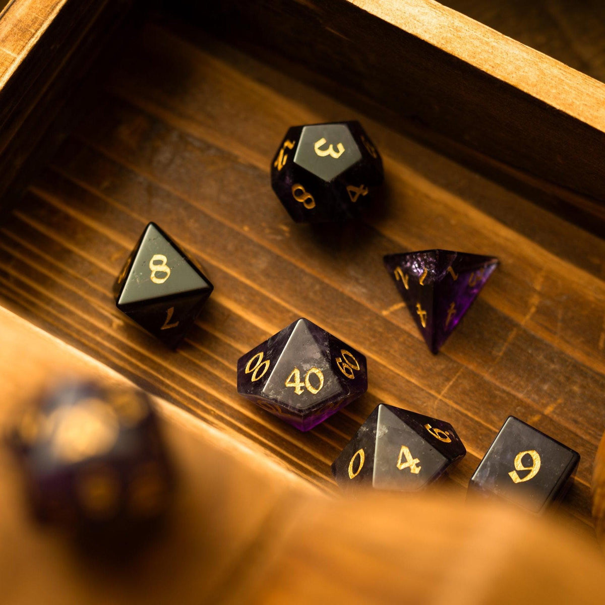 Amethyst Gemstone Dice — Single d20 or Seven-Piece Set