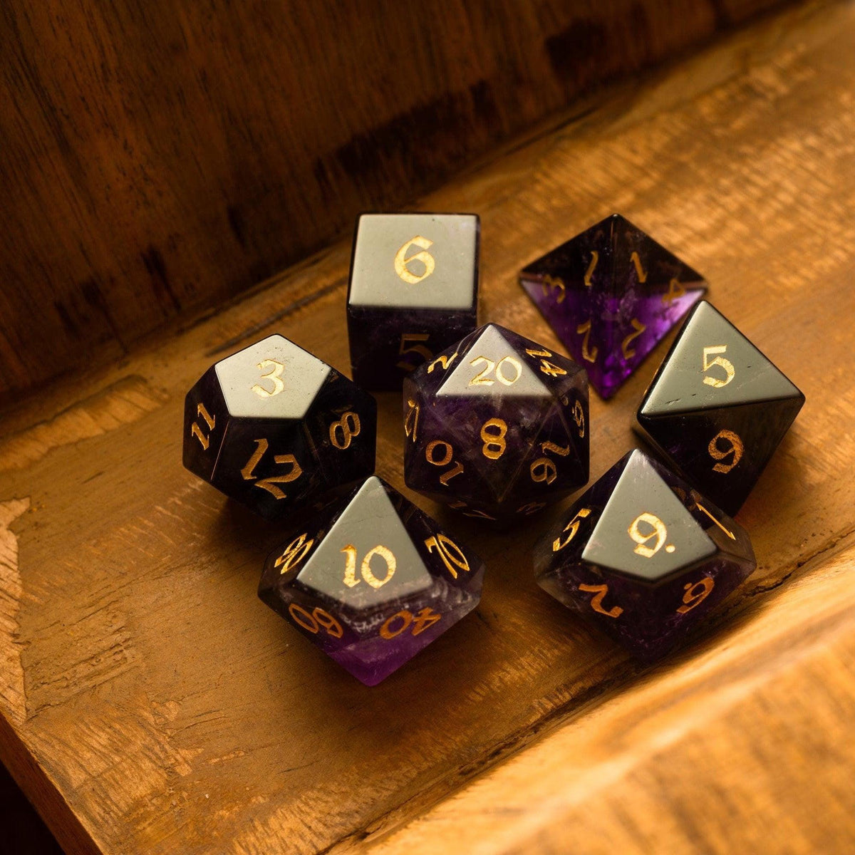 Amethyst Gemstone Dice — Single d20 or Seven-Piece Set
