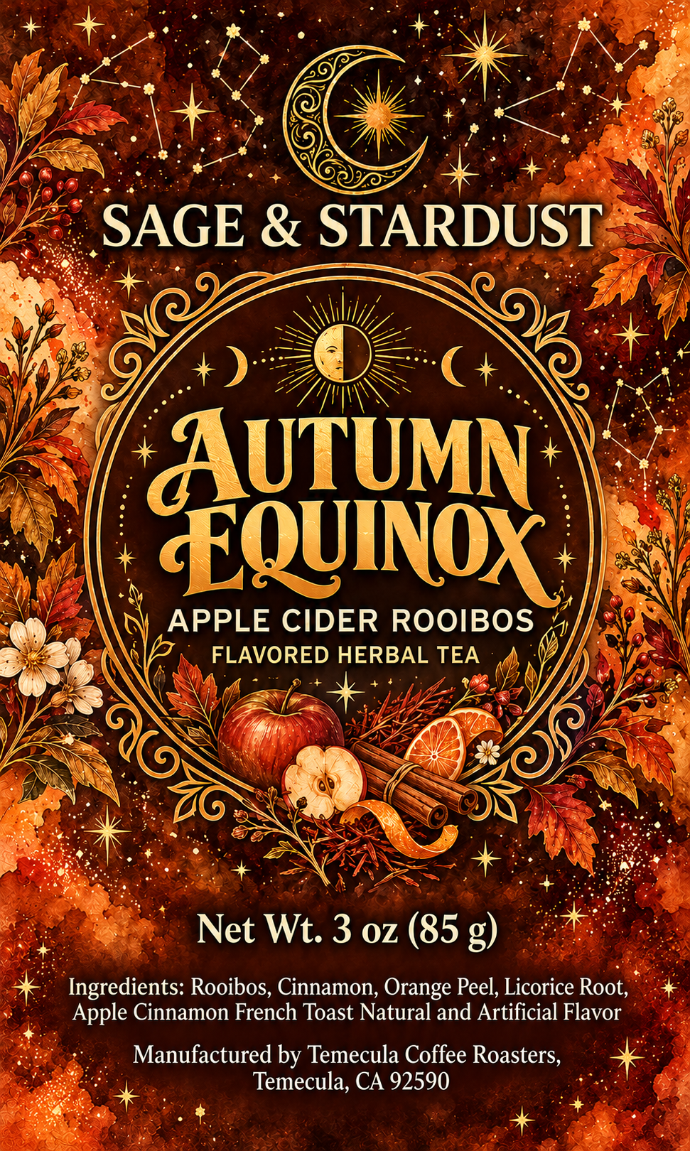 Autumn Equinox Apple Cider Rooibos tea label
