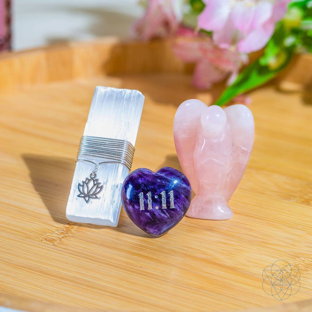 11:11 Car Crystal Kit — Rose Quartz, Amethyst & Selenite