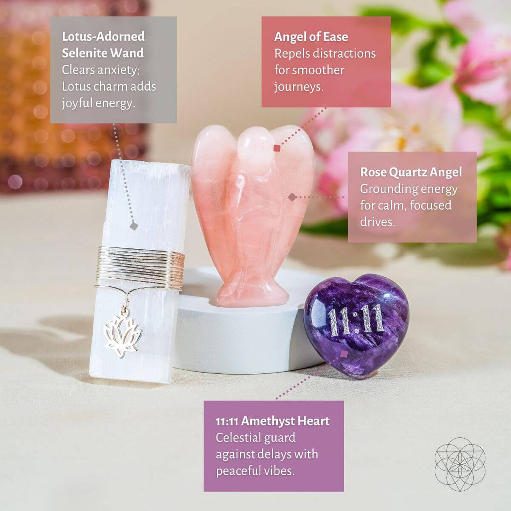 11:11 Car Crystal Kit — Rose Quartz, Amethyst & Selenite