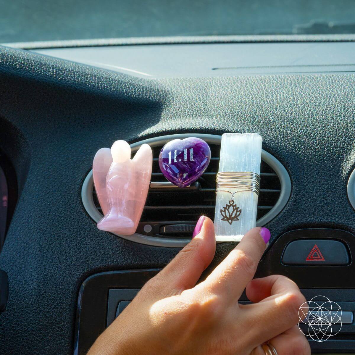 11:11 Car Crystal Kit — Rose Quartz, Amethyst & Selenite