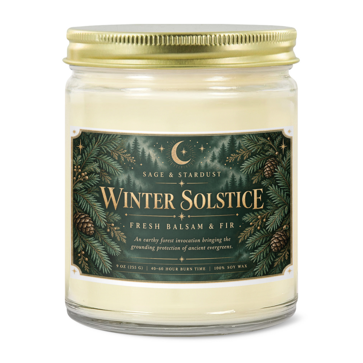 Winter Solstice Balsam & Fir Soy Candle, Cozy Forest Candle for Witchy Home Decor