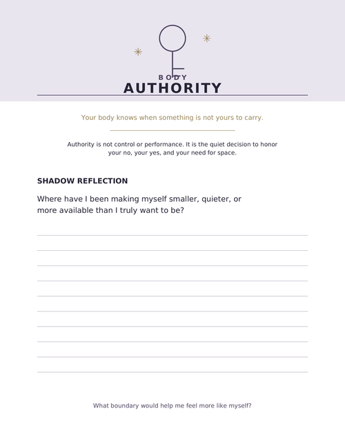 Body Authority printable reflection page with a boundary-setting prompt and lined space for handwriting