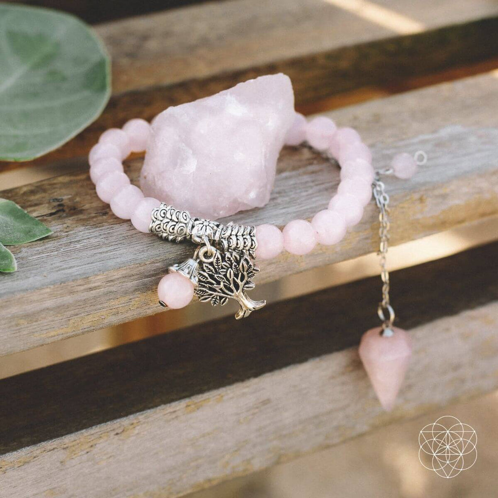 Rose Quartz Crystal Set — Stone, Bracelet & Pendulum