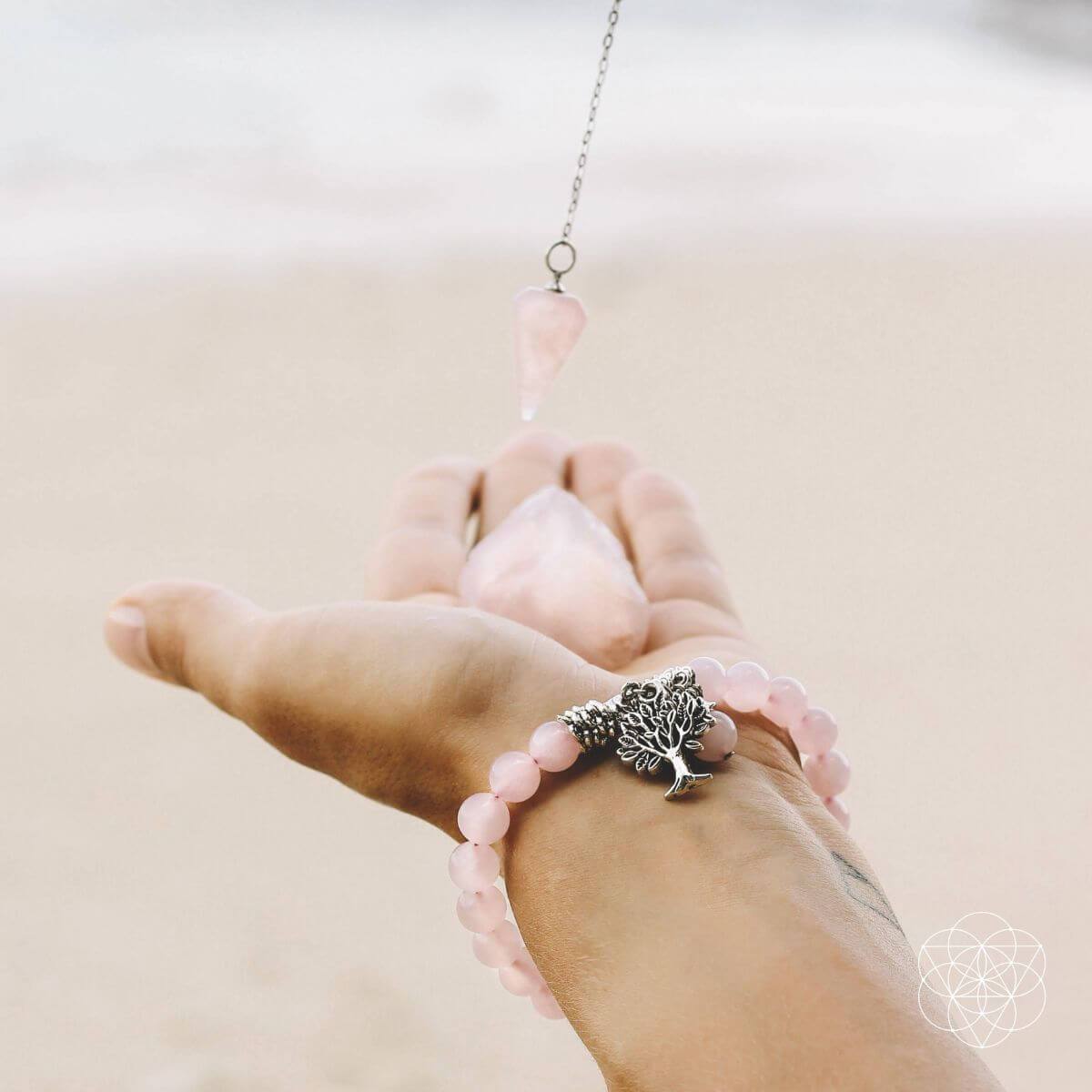 Rose Quartz Crystal Set — Stone, Bracelet & Pendulum